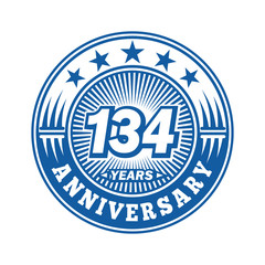 134 years logo. One hundred thirty four years anniversary celebration logo design. Vector and illustration.