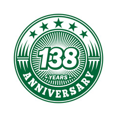 138 years logo. One hundred thirty eight years anniversary celebration logo design. Vector and illustration.