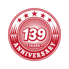 139 years logo. One hundred thirty nine years anniversary celebration logo design. Vector and illustration.