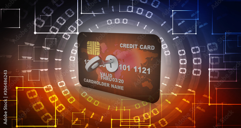 Poster 3d rendering credit or debit card insert key