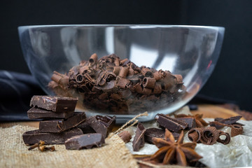 Cooking chocolate craft truffles in a glass bowl