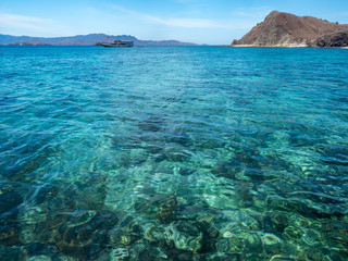 Indonesia, november 2019: Komodo National Park - clear water, islands paradise for diving and exploring. The most populat tourist destination in Indonesia, Nusa tenggara.