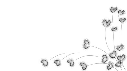 grass flower group drawing of heart on white  background