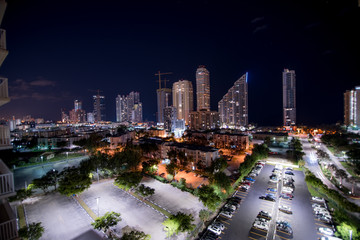 Aerial view Sunny Isles Beach long exposure during night time