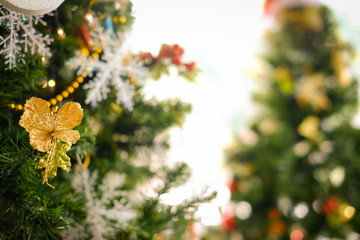 Close up decorated Christmas tree on blurred, sparkling and background,Merry Christmas and happy holidays, selective focus