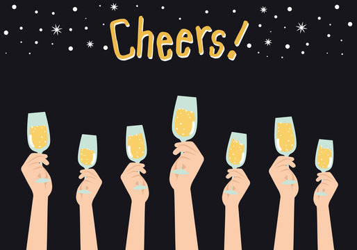 cheers with champagne, Greeting with a friends.