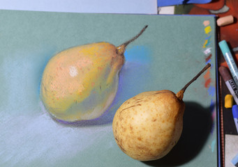 Still-life with pear soft pastel