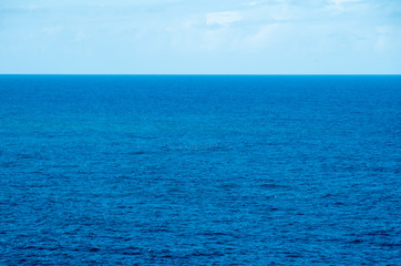 Clear empty ocean with a small flock of birds in the distance