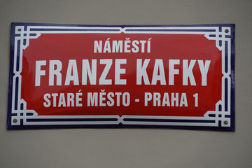 franz kafka street sign in prague