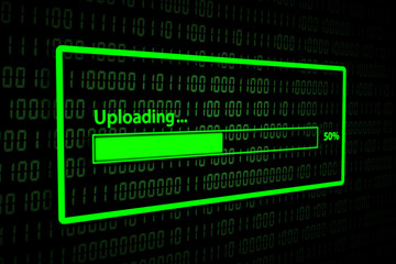Fototapeta premium Upload With Progress Bar, Closeup Process of upload files to the internet With Abstract Binary Code Background. 