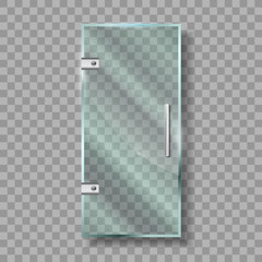 Glass Door With Metallic Handle And Hinges Vector. Modern Transparency Door Entrance Showcase To Fashion Boutique Clothes Shop. Stylish Exterior Element Template Realistic 3d Illustration
