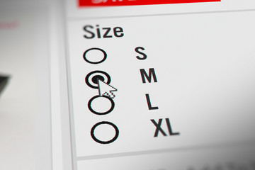 Mouse Cursor Choosing Clothing size Options "M" on Online Shopping Site 