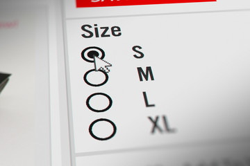 Mouse Cursor Choosing Clothing size Options "S" on Online Shopping Site 