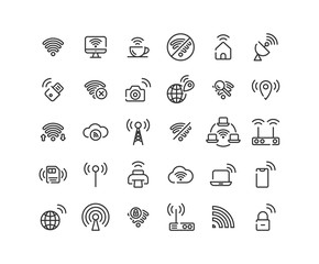 Wireless Network outline icon set. Vector and Illustration.