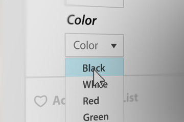 Mouse Cursor Choosing Clothing Color Drop-down List on Online Shopping Site 