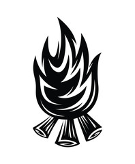 bonfire flame icon. Black icon isolated on white background. Fire flame silhouette. 