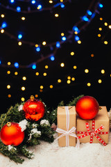 christmas tree with lights on black background