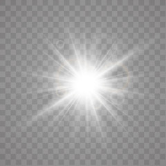 Glowing sun. Star explosion vector illustration. Sunshine isolated on transparent background.
