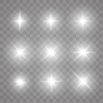 Set Of Sparks Isolated. Vector Glowing Stars. Lens Flares and Sparkles 