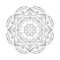 Round mandala isolated on white  background. Vector illustration mandala for mehndi, henna, tatoo, decor. Yoga template. Coloring  book page antistress.