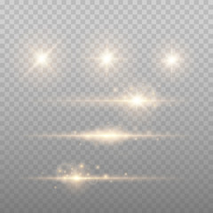 Set Of Gold Sparks Isolated. Vector Glowing Stars. Lens Flares and Sparkles 