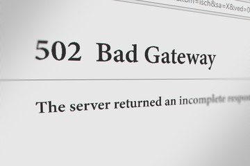 Web Browser with " 502 Bad Gatway" Message