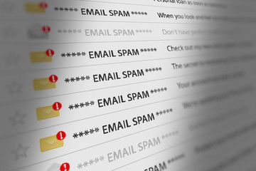 Close Up Shot of Spam Mail Box UI on Webmail. 