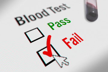 Blood Test Checkbox Marking Survey. Checking Fail Option on White Background
