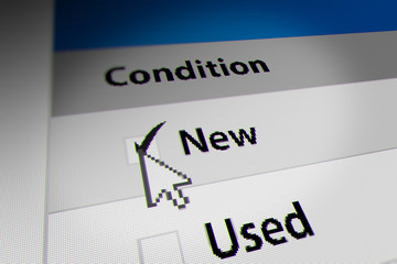 Naklejka premium Mouse Cursor Choosing Item Conditions by Category (New) For Web-Shopping