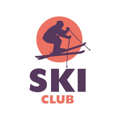 Ski club logo template with skier silhouette