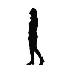 Silhouette of a woman standing profile, business people,vector illustration, black color, isolated on white background