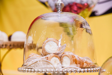 Sweet fresh french puff horn delicious candy bar ideas close up delicious with whipped cream in one 