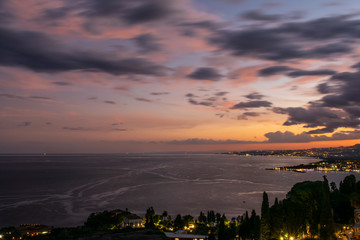 Sunset with a view in Taormina, Sicily, Italy