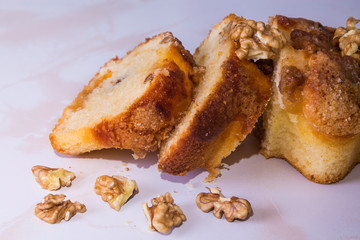 pieces of nut and tangerine cake