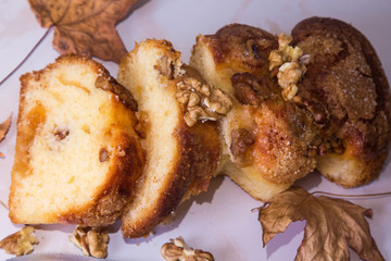 pieces of nut and tangerine cake