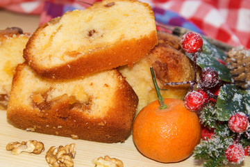 orange and walnut dessert on wood