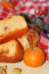 orange and walnut dessert on wood