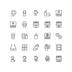 Set of theater cinema, movie, outline style icon - vector