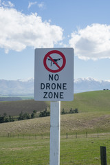 12th October 2019,New Zealand.No Drone Zone signage in South Island,New Zealand.