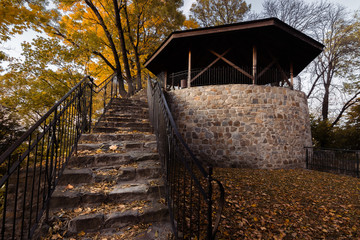 Saint Nicholas Rotunda chapel in Cieszyn, Silesia, Poland during colorful fall