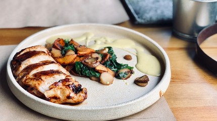 grilled salmon steak with vegetables