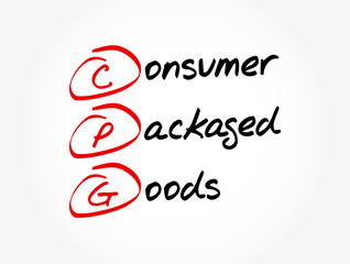 CPG - Consumer Packaged Goods acronym, business concept background