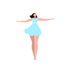 Vector isolated girl character jumping, flying woman, victory pose people.