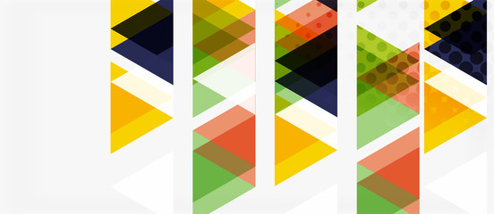 Banner with multicolored mosaic triangle geometric design on white background. Abstract texture. Vector illustration design template.