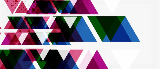 Fototapeta premium Banner with multicolored mosaic triangle geometric design on white background. Abstract texture. Vector illustration design template.