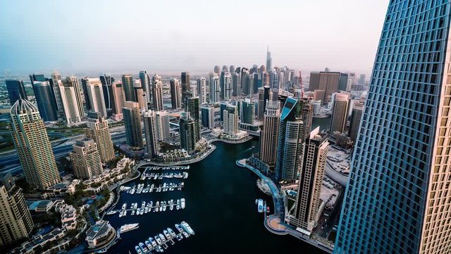Dubai Marina & Yacht club at Jumeirah Beach, Dubai, United Arab Emirates time lapse