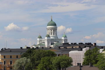 Fototapeta na wymiar View to cathedral in Helsinki in Finland on holiday. Travelling with cruise ship in summer.