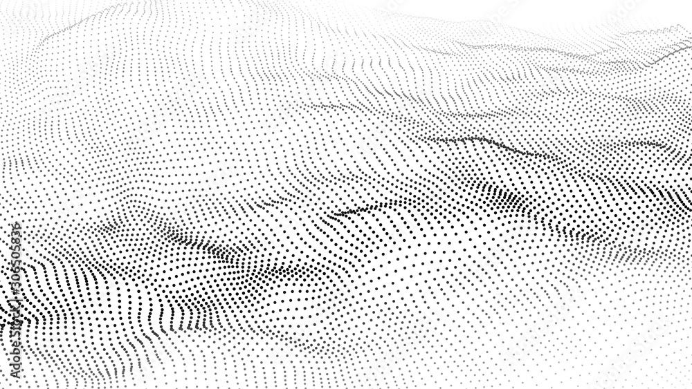 Poster Abstract wave in white background. Wave of particles. Vector illustration.