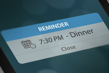 Push Notification with Dinner Reminder on Smart Phone.