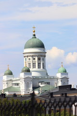 View to cathedral in Helsinki in Finland on holiday. Travelling with cruise ship in summer.